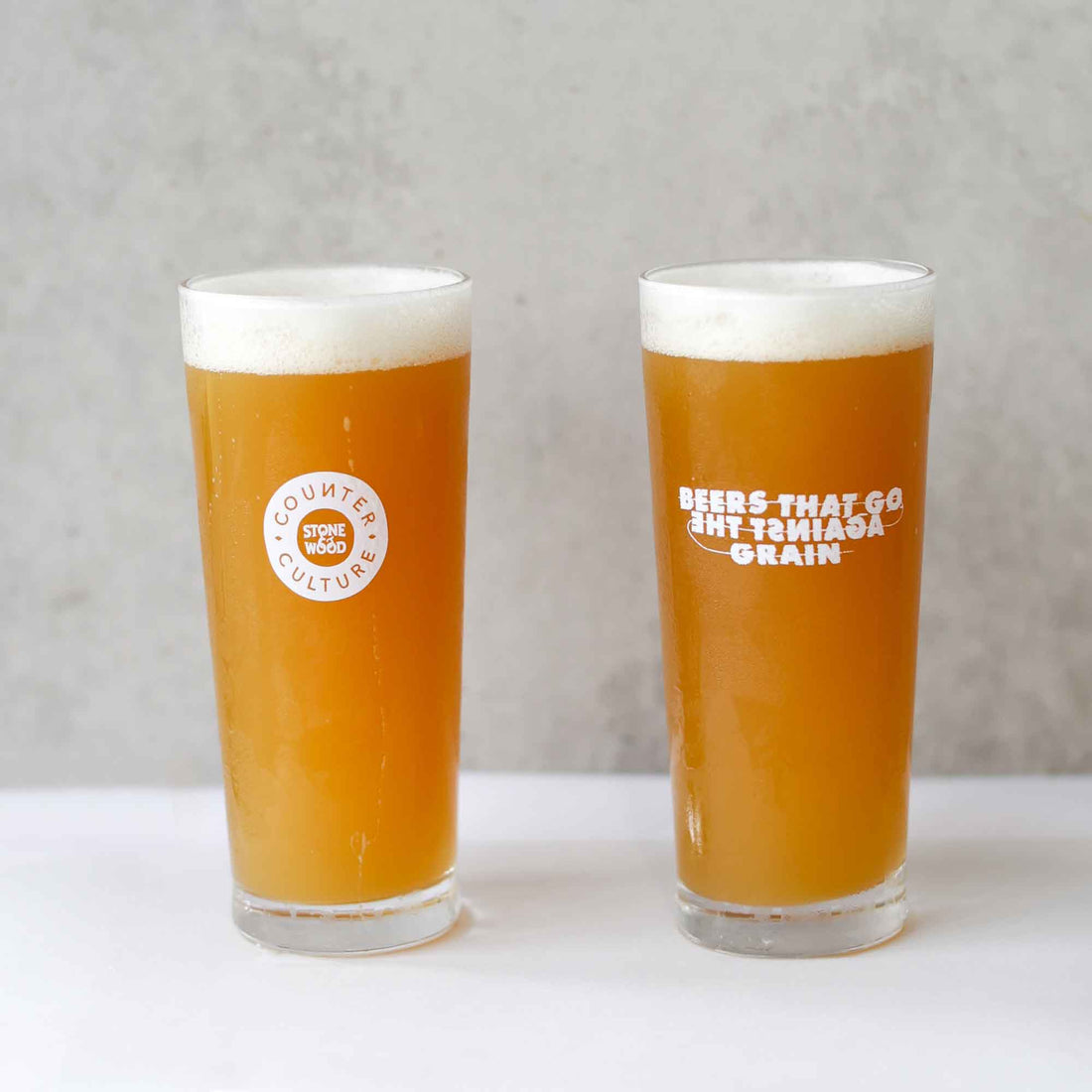 Counter Culture Pint Glasses filled with beer